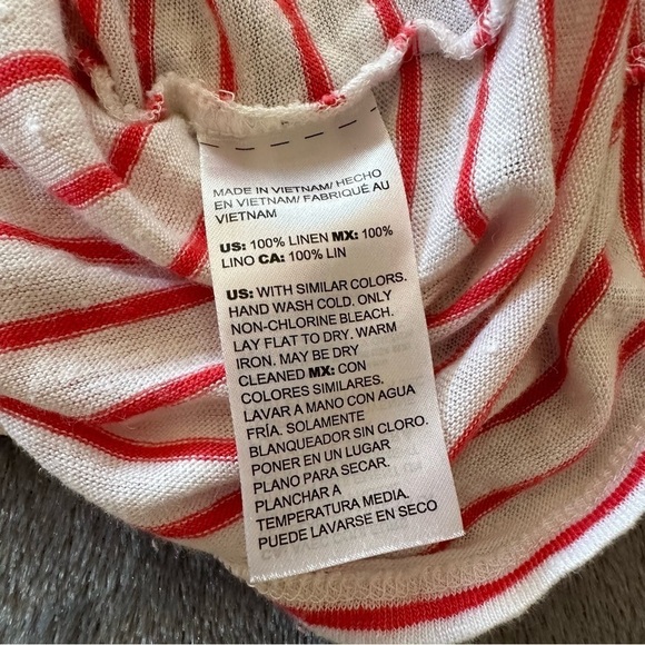 Chico's Stripe Linen Pocket 3/4 Sleeves Red White Top - Picture 9 of 10